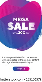 Modern badge for poster. Dynamical colored forms and lines. Gradient abstract banner with flowing liquid shapes. Mega sale inscription. Template for web app, banner, advertising