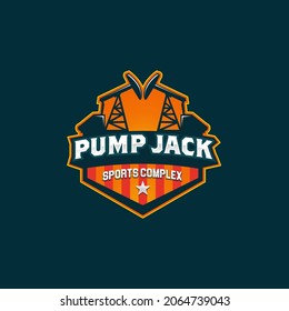 Modern Badge Pump Jack Sport Complex Logo Design Template With Dark Background