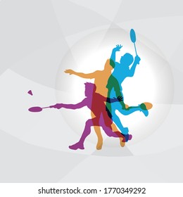 Modern Badminton Players In Action Logo Vector