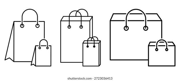 Un moderno conjunto de iconos de bolso con varias formas y diseños.  Cada ícono es simple, claro y minimalista, perfecto para App, Sitios web, embalajes. Ilustración vectorial.