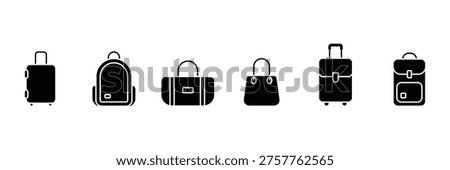 Modern Bag and Luggage Vector Icons – Travel Suitcase Backpack Handbag Line and Filled Icon Set