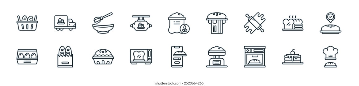 Icono de la tienda de la panadería moderna. Perfecto para diseños lineales de UI con sombrero de chef de Vector, panqueque, horno, escala de alimentos, panadería, microondas, panecillos y más iconos para App móviles y de Web.