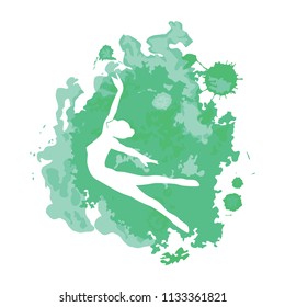 modern ballet dancer, green watercolor splash, logo icon