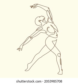 Bailarina moderna de ballet Vector de arte de línea.  Un hombre de línea bailando ballet mudándose. El concepto de danzas Una moderna danza callejera, bailarina, joven, callejera, urbana, de descanso, hip-hop, baile.