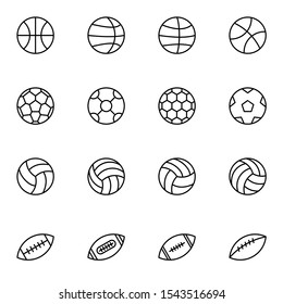 modern balls line icon set. creative basketball, soccer, volleyball, football outline icons sign, vector illustration.