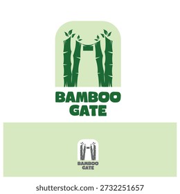 Diseño moderno del logotipo de la puerta de bambú con concepto natural minimalista.