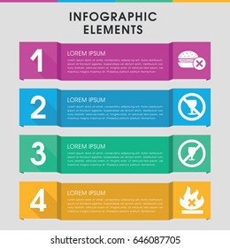 Modern ban infographic template. infographic design with ban icons includes no fast food. can be used for presentation, diagram, annual report, web design.