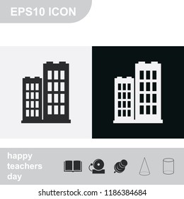 Modern bank building flat black and white vector icon.