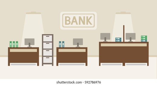 Modern bank interior design, flat style vector illustration.