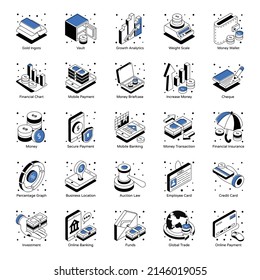 Modern Banking and Finance Isometric Icons 

