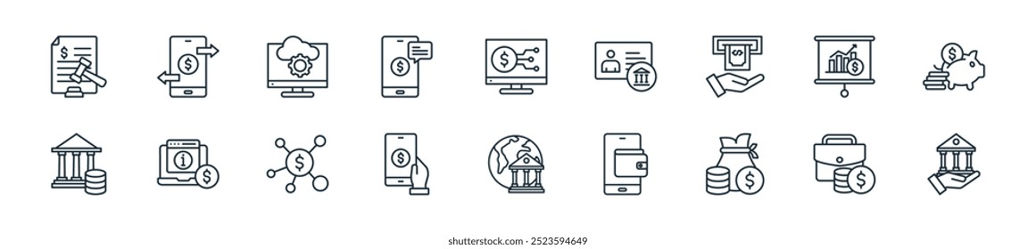 Perfecto para diseños de interfaz de usuario lineal que incluyen banca por Vector, maletín, finanzas, cartera, pagos sin efectivo en todo el mundo, conexión de red y más iconos para App móviles y de Web.