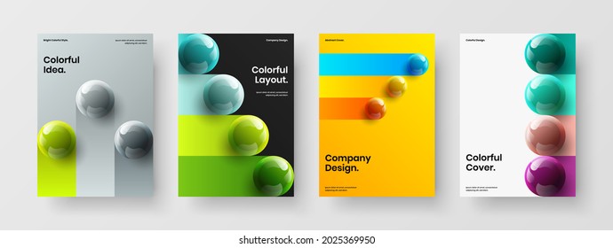 Modern banner A4 design vector illustration bundle. Original 3D balls poster layout collection.