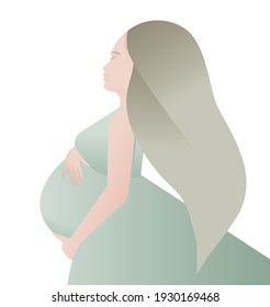 modern banner about pregnancy motherhood, happy girl hugging her belly, stylized woman graphic