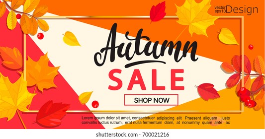 Modern banner for autumn sale on geometric background. Vector illustration.