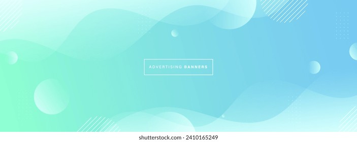 Modern banner background, pastel color, blue and greem gradation,wave effect, soft color, memphis geometric, vector