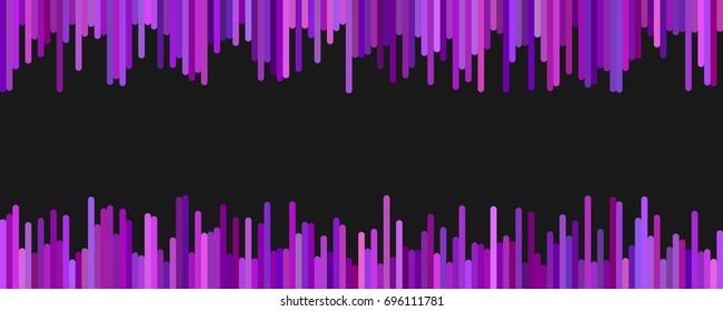 Modern banner background template design - horizontal vector graphic from vertical lines in purple tones on black background