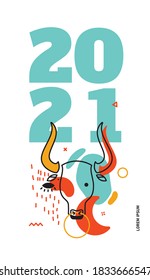 Modern banner with bright illustrations for New Years greetings 2021.