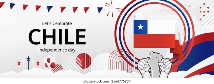 Modern banner of Chile Independence Day in colorful abstract template background. Poster celebrating 18 September Chile national day with pride. Holiday concept