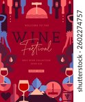 Modern banner, cover or poster with wine bottles and glasses. Restaurant menu design. Wine background. Vector illustration