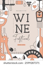Modern banner, cover or poster with wine bottles and glasses. Restaurant menu design. Wine background. Vector illustration