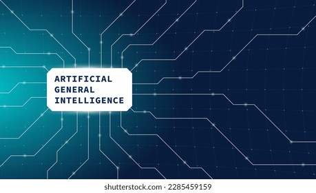 Diseño moderno de pancartas Inteligencia General Artificial. Un chatbot de IA abierta que utiliza la tecnología AGI y la red neural GPT para una comunicación digital sin fisuras. Ilustración de vector de concepto