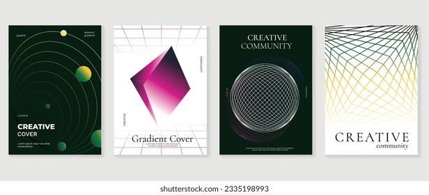 Modern banner design background. Abstract gradient graphic with 3d, geometric shapes, blend lines, wireframe. Futuristic business cards collection illustration for flyer, brochure, social media.