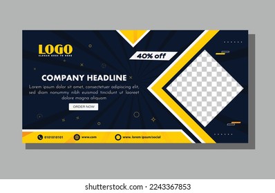 Modern banner design with black and white background and yellow frame shape. Usable for banner, cover, and header. creative banner design.
