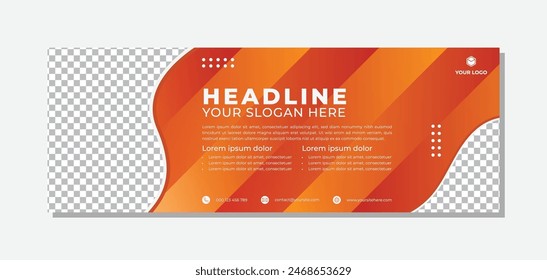 Modern banner design orange background with wave shapes and cut lines