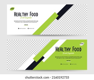 modern banner design for social media ads, banner for healthy food advertisement green white color background