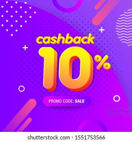 modern Banner design template with 10% cashback offer. Vector illustration for promotion discount sale advertising