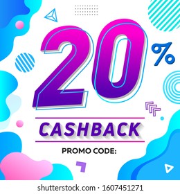 Modern banner design template with a 20% money back offer. Vector illustration for discount sale promotion promotion