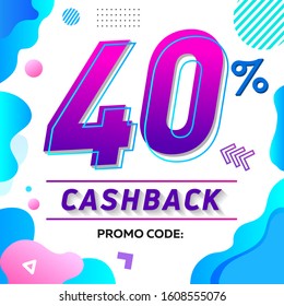 Modern banner design template with a 40% money back offer. Vector illustration for discount sale promotion promotion