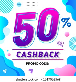 Modern banner design template with a 50% money back offer. Vector illustration for discount sale promotion promotion
