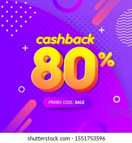 modern Banner design template with 80% cashback offer. Vector illustration for promotion discount sale advertising