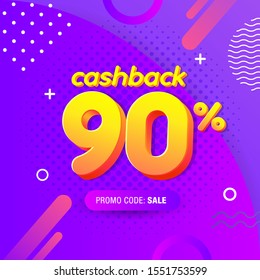 modern Banner design template with 90% cashback offer. Vector illustration for promotion discount sale advertising