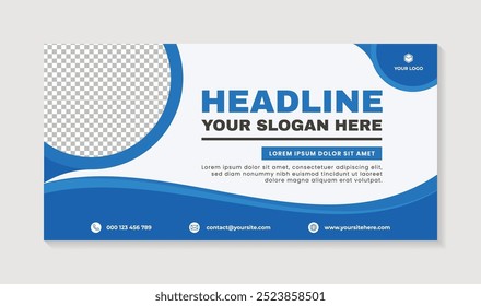 Modern banner design template blue wave white background elegant, modern professional business card