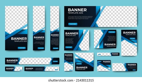 Modern banner design web template Set, Horizontal header web banner. Modern Gradient Blue cover header background for website design, Social Media Cover ads banner, flyer, invitation card
