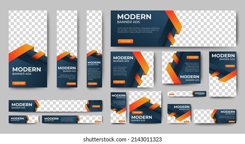 Modern banner design web template Set, Horizontal header web banner. Orange cover header background for website design, Social Media Cover ads banner, flyer, invitation card