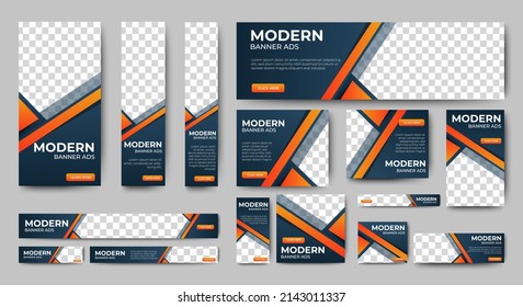 Modern banner design web template Set, Horizontal header web banner. Orange cover header background for website design, Social Media Cover ads banner, flyer, invitation card