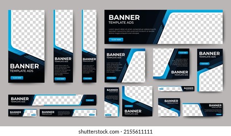 Modern banner design web template Set, Horizontal header web banner. Modern Gradient Blue cover header background for website design, Social Media Cover ads banner, flyer, invitation card