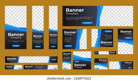 Modern banner design web template Set, Horizontal header web banner. Modern Gradient Blue cover header background for website design, Social Media Cover ads banner, flyer, invitation card