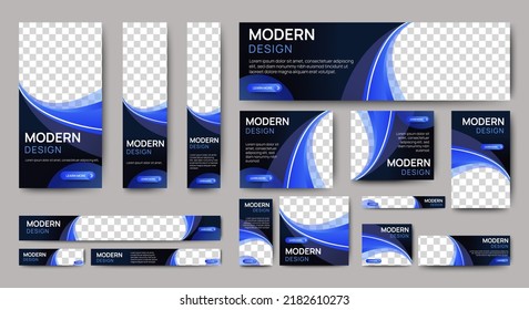 Modern banner design web template Set, Horizontal header web banner. Black and Blue cover header background for website design, Social Media Cover ads banner, flyer, invitation card