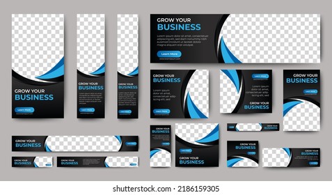 Modernes Webdesign-Template Set für Banner, Horizontaler Webbanner für Header. Modern Gradient Blue-Cover-Hintergrund für Webdesign, Werbebanner für Social Media-Cover, Flyer, Einladungskarte