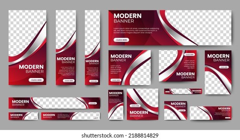 Modern Banner Design Web Template Set, Horizontal Header Web Banner. Modern Gradient Red Cover Header Background For Website Design, Social Media Cover Ads Banner, Flyer, Invitation Card

