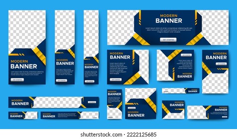 Modern banner design web template Set, Horizontal header web banner. Modern Gradient Blue cover header background for website design, Social Media Cover ads banner, flyer, invitation card