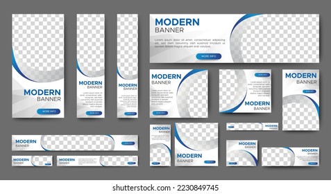 Modern banner design web template Set, Horizontal header web banner. Modern white and Blue cover header background for website design, Social Media Cover ads banner, flyer, invitation card