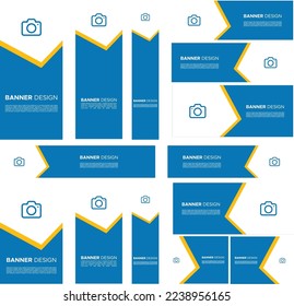 Modern banner design web template Set, Horizontal header web banner. Blue Yellow cover header background for website design, Social Media Cover ads banner, flyer, invitation card