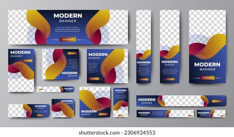 Modernes Webdesign-Template Set für Banner, Horizontaler Webbanner für Header. Modern Gradient Blue-Cover-Hintergrund für Webdesign, Werbebanner für Social Media-Cover, Flyer, Einladungskarte