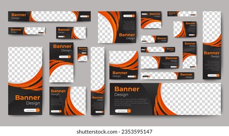 Plantilla web moderna de diseño de banners Set, Banner web de encabezado horizontal. Antecedentes de la cubierta naranja para el diseño del sitio web, Banner de anuncios de cobertura de medios sociales, volante, tarjeta de invitación	