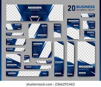 Plantilla web moderna de diseño de banners Set, Banner web de encabezado horizontal. fondo de encabezado de portada azul para el diseño de sitios web, banner de anuncios de cubierta de medios sociales, volante, tarjeta de invitación